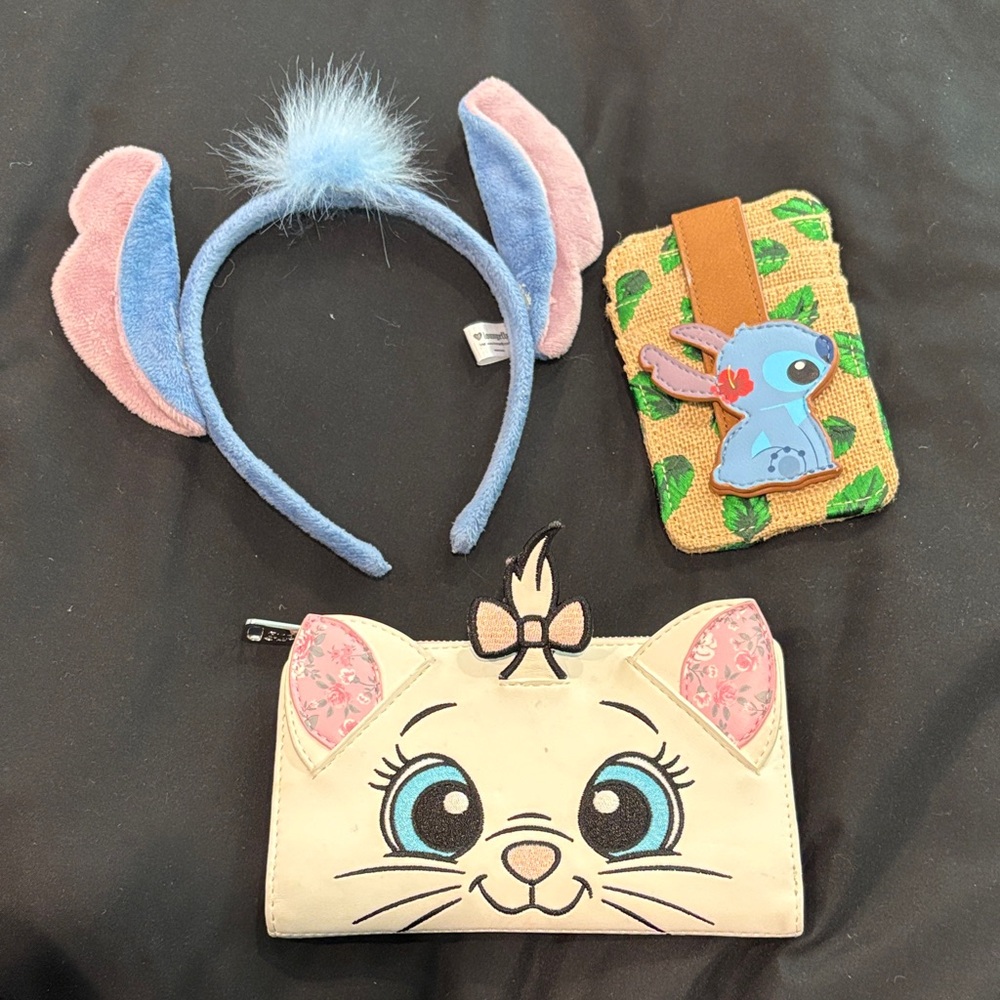Loungefly Stitch headband & wallet and Cute Marie Cat wallet